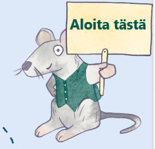 Kuva. Aloita tästä kertoo piirroshiiri.