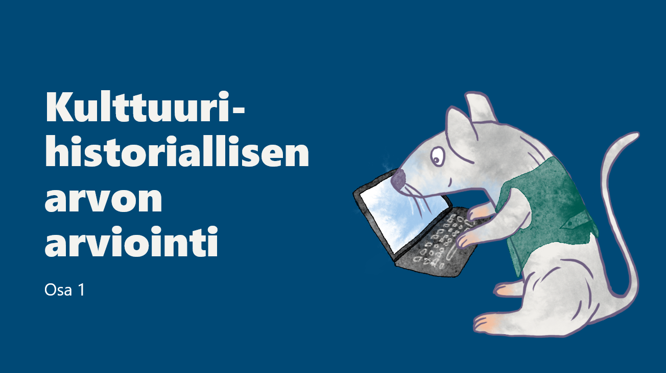 Kuvassa on linkki Kulttuurihistoriallisen arvon arvioinnin webinaaritallenteeseen.